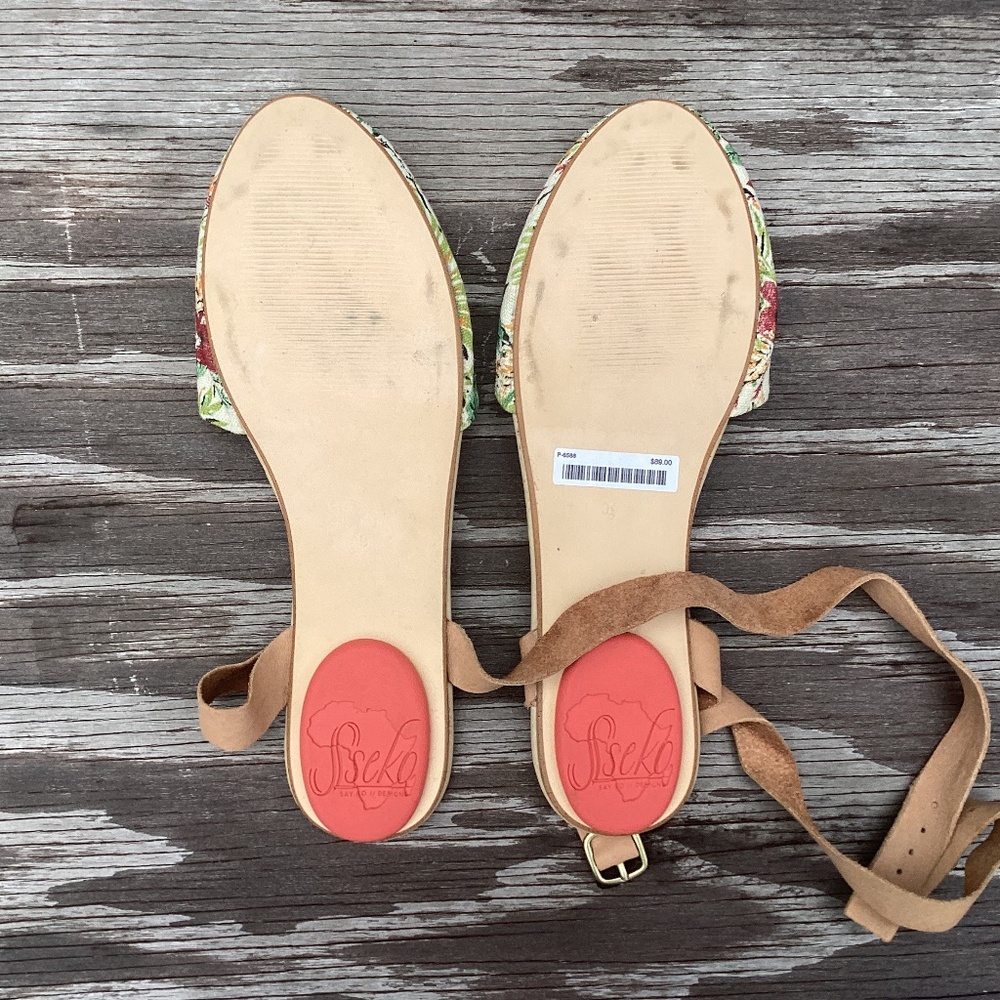NEW Anthropologie SANDALS leather + canvas flats US 9 - Picture 3 of 3